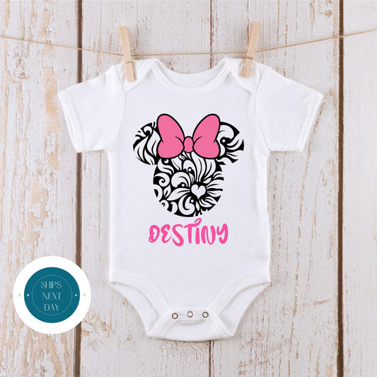 Floral Heart Ears Onesie | Custom Baby Onesie | Minnie Ears Custom Tshirt