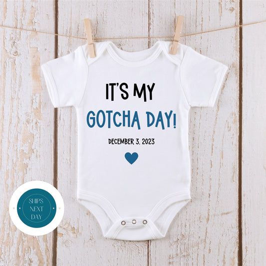 My Gotcha Day Blue Lettering Onesie | New Baby Onesie | Baby Shower Gift | Reveal Onesie