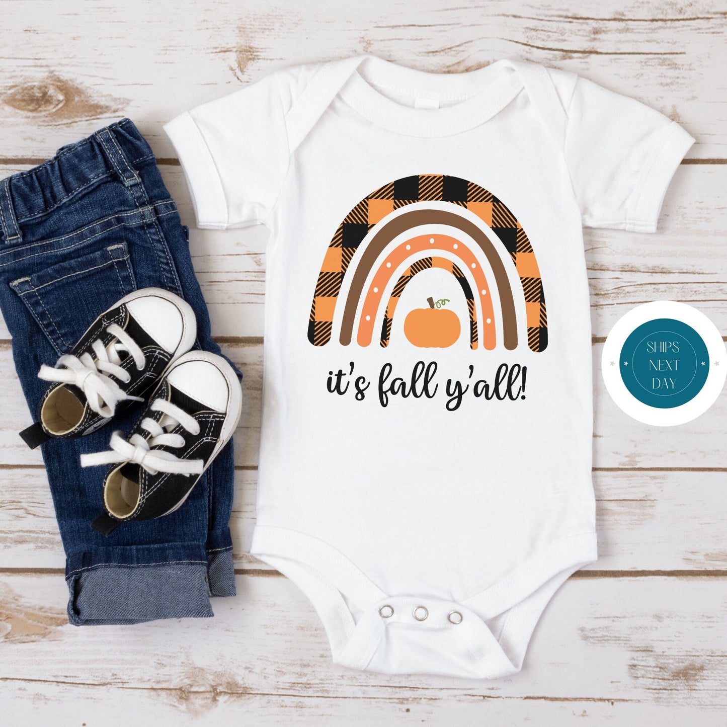 Fall Pumpkin Rainbow Onesie | Custom Kids Tshirt | Cute Fall Onesie