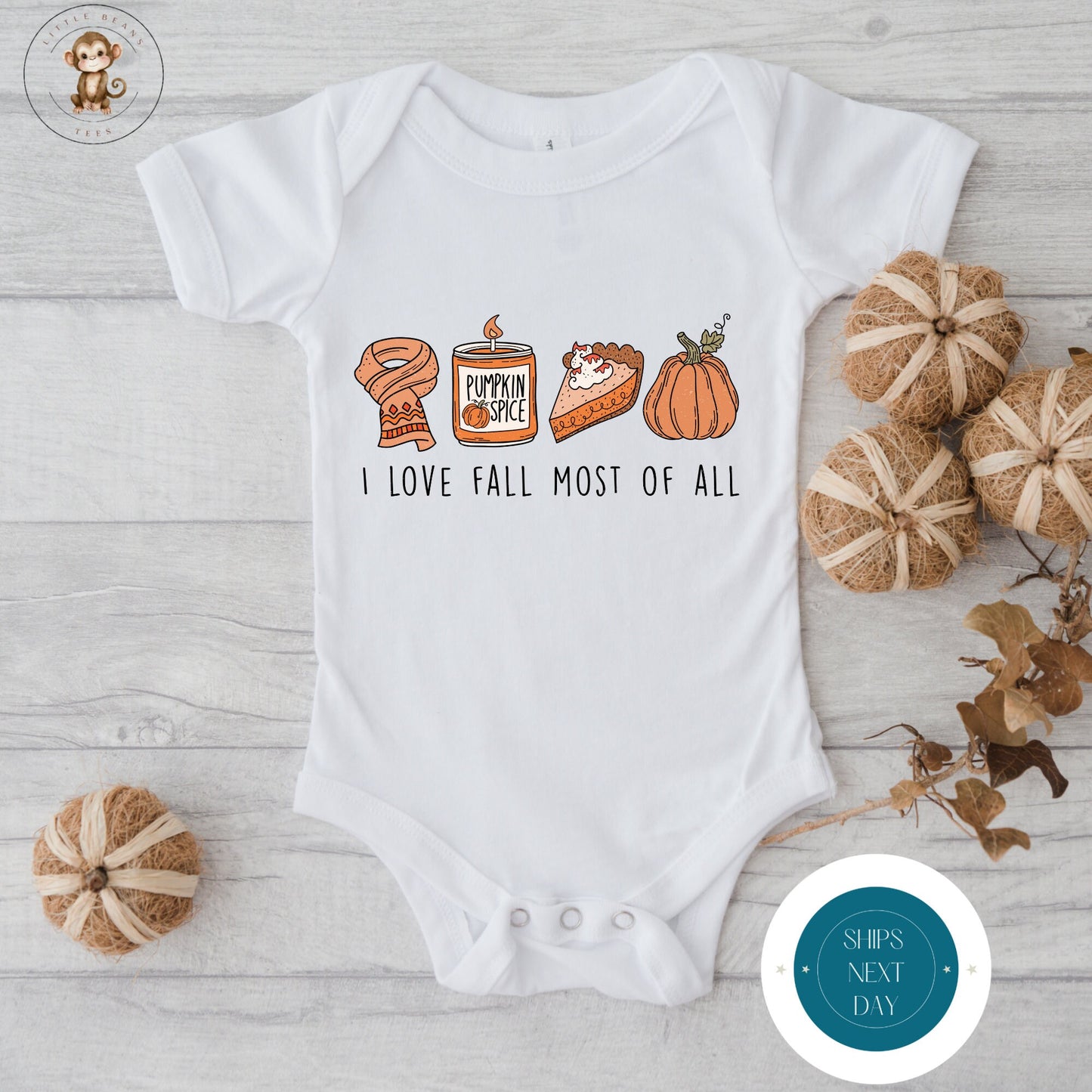 I Love Fall Most of All Onesie | Custom Kids Tshirt | Cute Fall Onesie