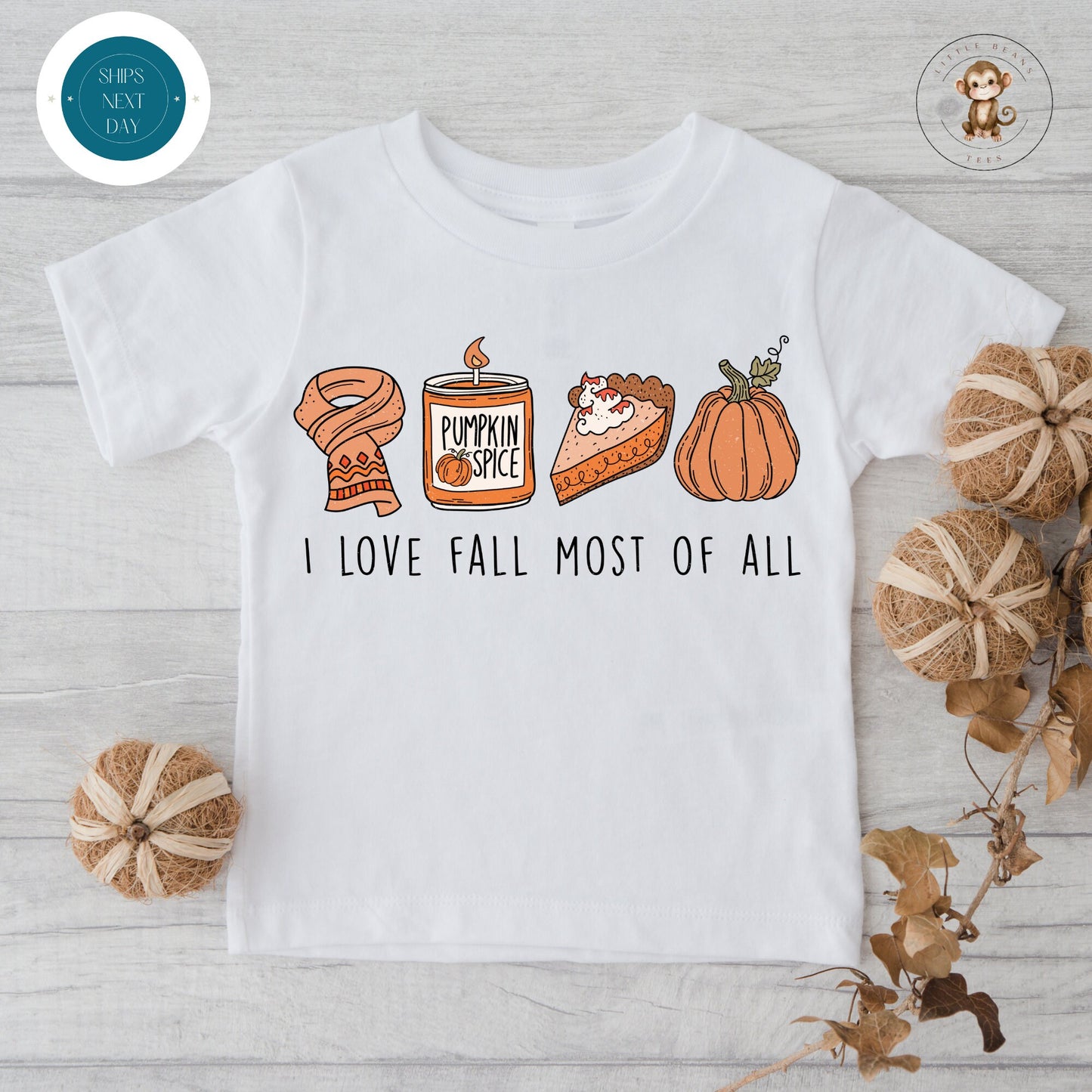 I Love Fall Most of All Onesie | Custom Kids Tshirt | Cute Fall Onesie