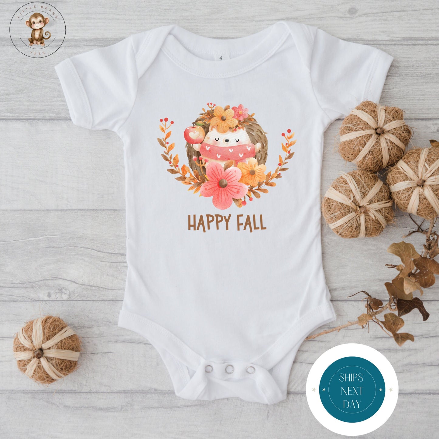 Happy Fall Hedgehog Onesie | Custom Kids Tshirt | Cute Fall Onesie