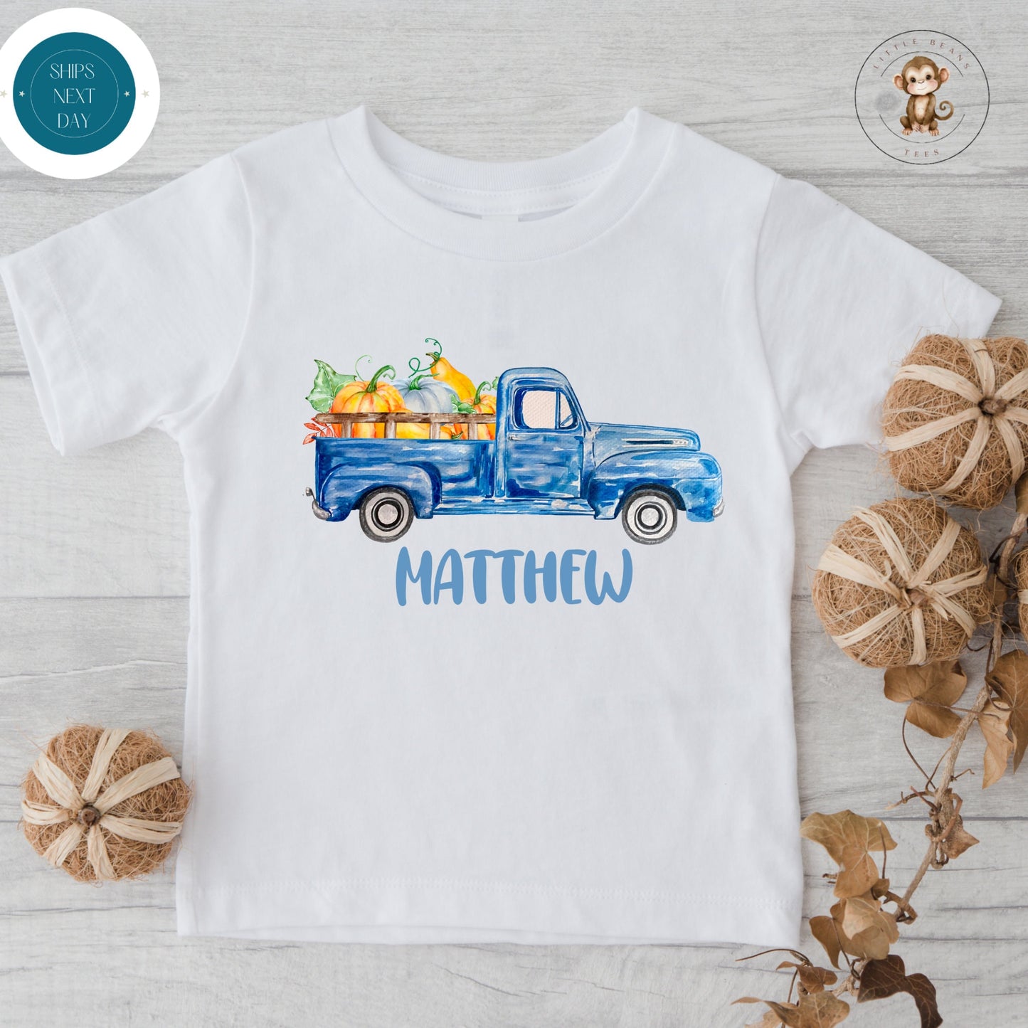 Pumpkin Truck Personalized Fall Onesie | Custom Kids Tshirt | Cute Fall Name Onesie