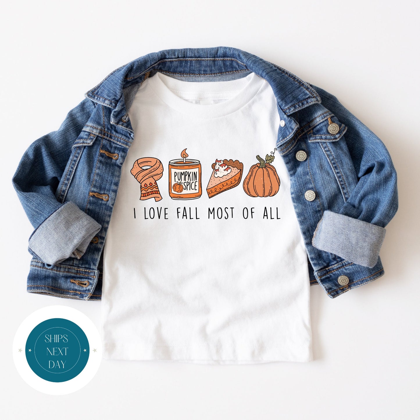 I Love Fall Most of All Onesie | Custom Kids Tshirt | Cute Fall Onesie