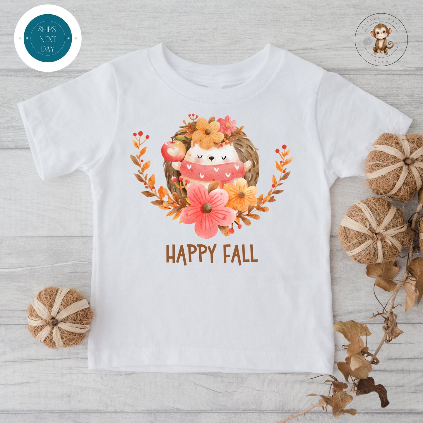 Happy Fall Hedgehog Onesie | Custom Kids Tshirt | Cute Fall Onesie