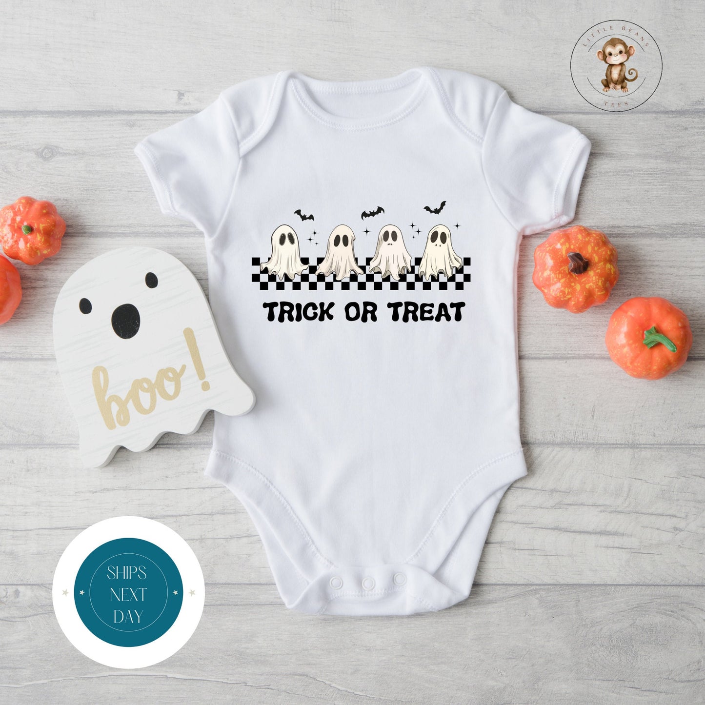 Trick or Treat Halloween Onesie | Custom Kids Tshirt | Cute Baby Halloween Retro Onesie