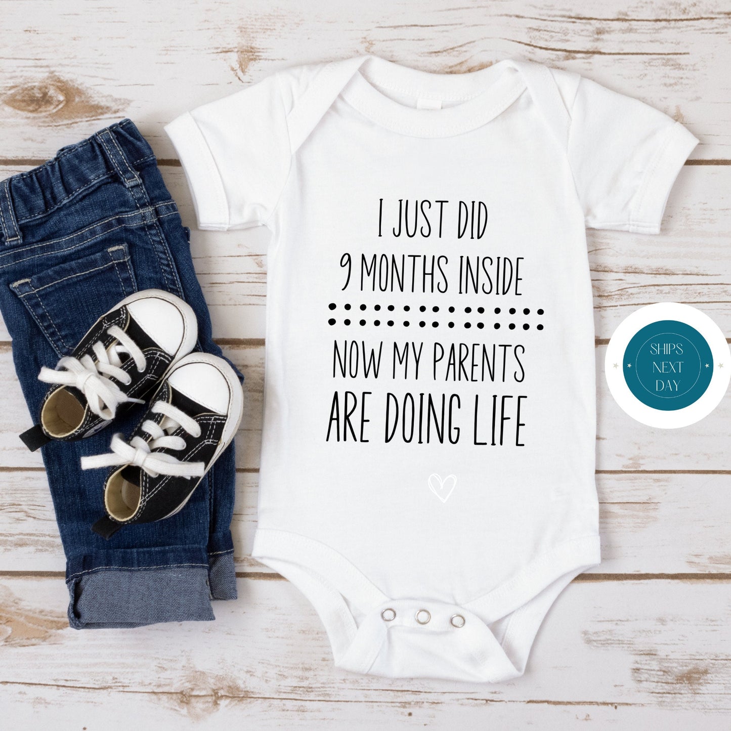 9 Months Inside Parents Doing Life Onesie | Funny Cute Onesie | Baby Shower Gift