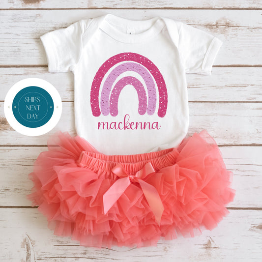 Pink Distressed Rainbow Name Baby Onesie | Custom Kids Onesie | Personalized Bodysuit | Baby Shower Gift