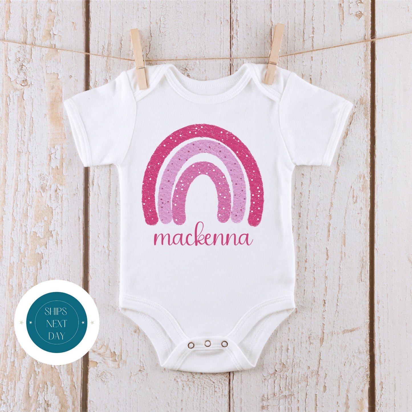 Pink Distressed Rainbow Name Baby Onesie | Custom Kids Onesie | Personalized Bodysuit | Baby Shower Gift