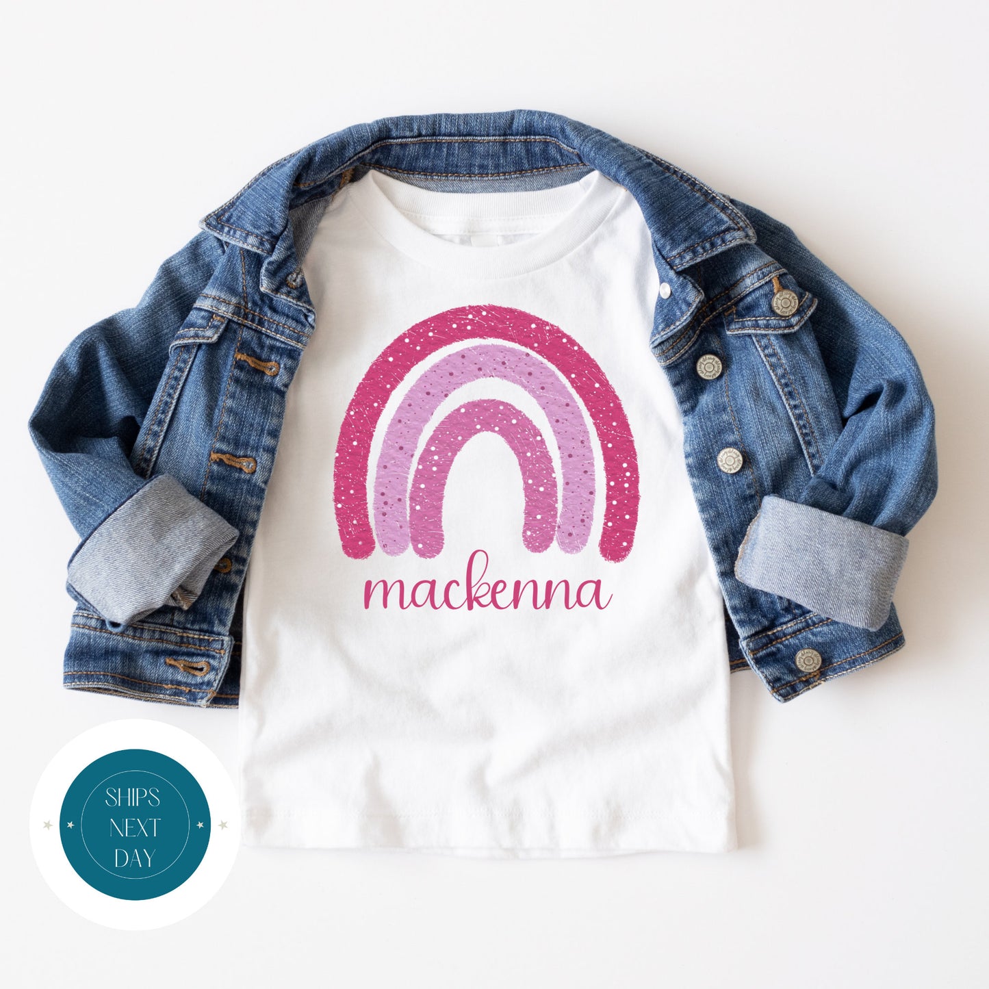 Distressed Pink Rainbow Kids Tshirt | Personalized Custom Kids Tshirt | Cute Girly Name Tee