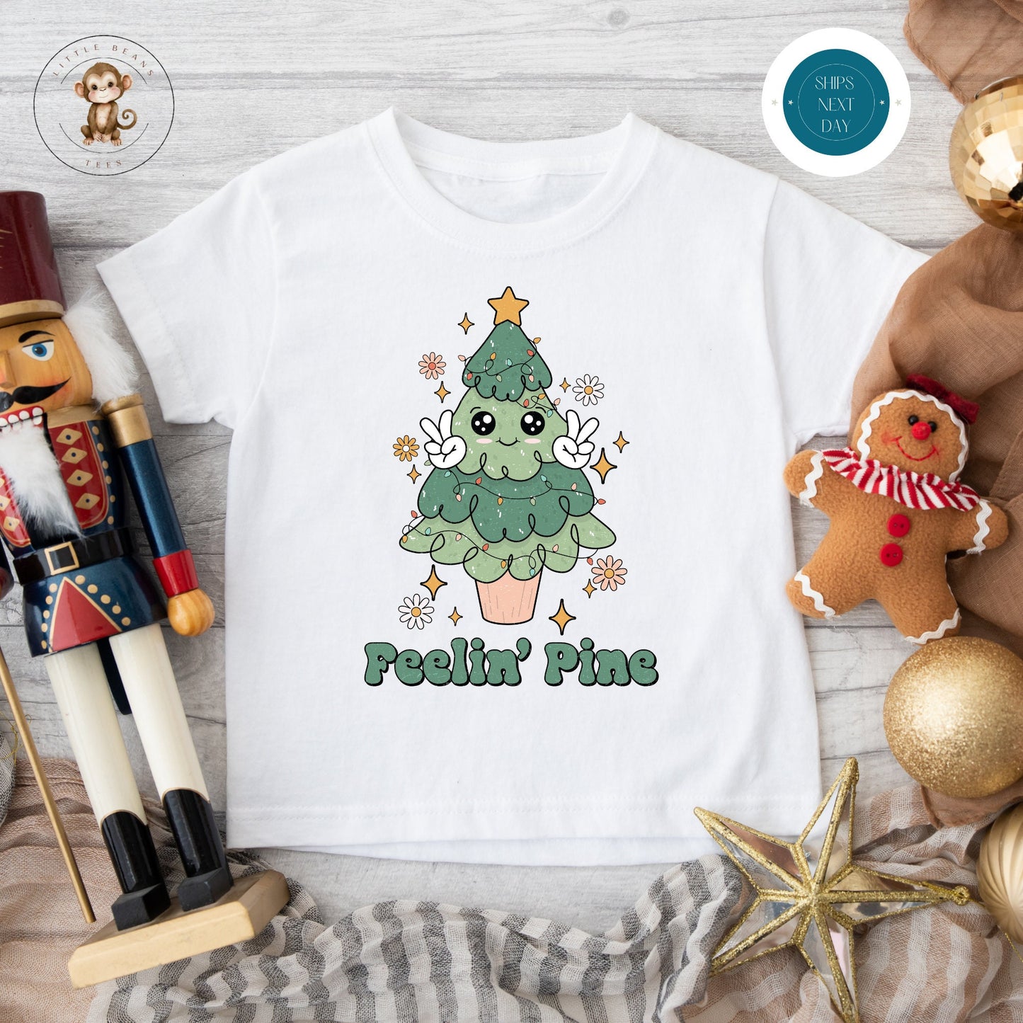 Feeling Pine Holiday Onesie | Custom Kids Tshirt | Funny Christmas Onesie | Holiday Baby Gift | Christmas Retro Onesie