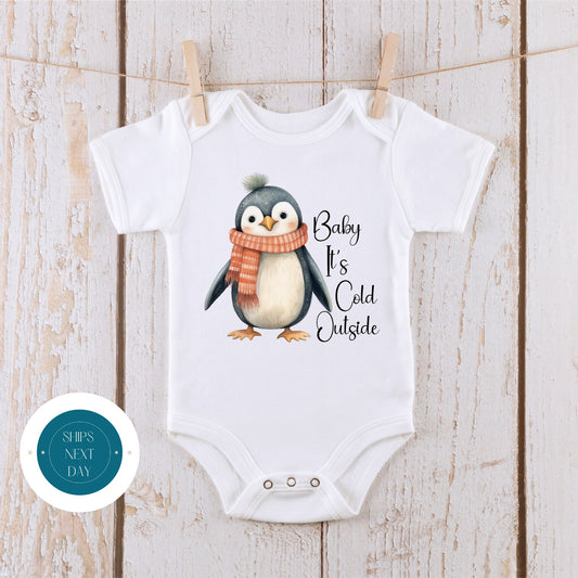 Baby Its Cold Outside Pengiun Onesie | Cute Funny Baby Onesie | Baby Shower Gift | Holiday Winter Onesie