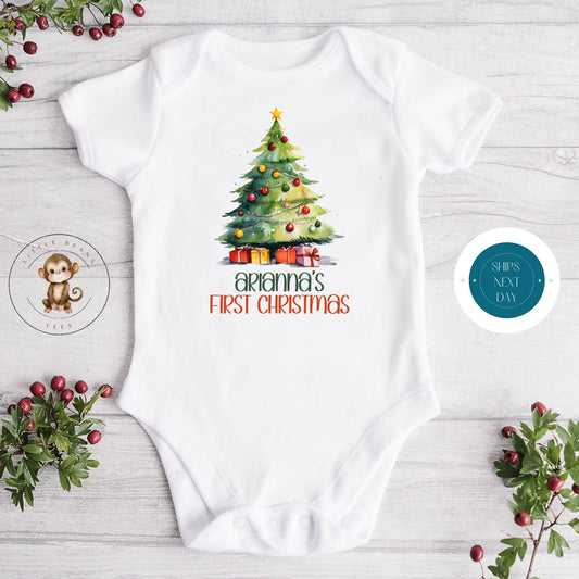 Tree First Christmas Onesie | Custom Kids Tshirt | Name Christmas Onesie | Holiday Baby Gift | Personalized Holiday Onesie