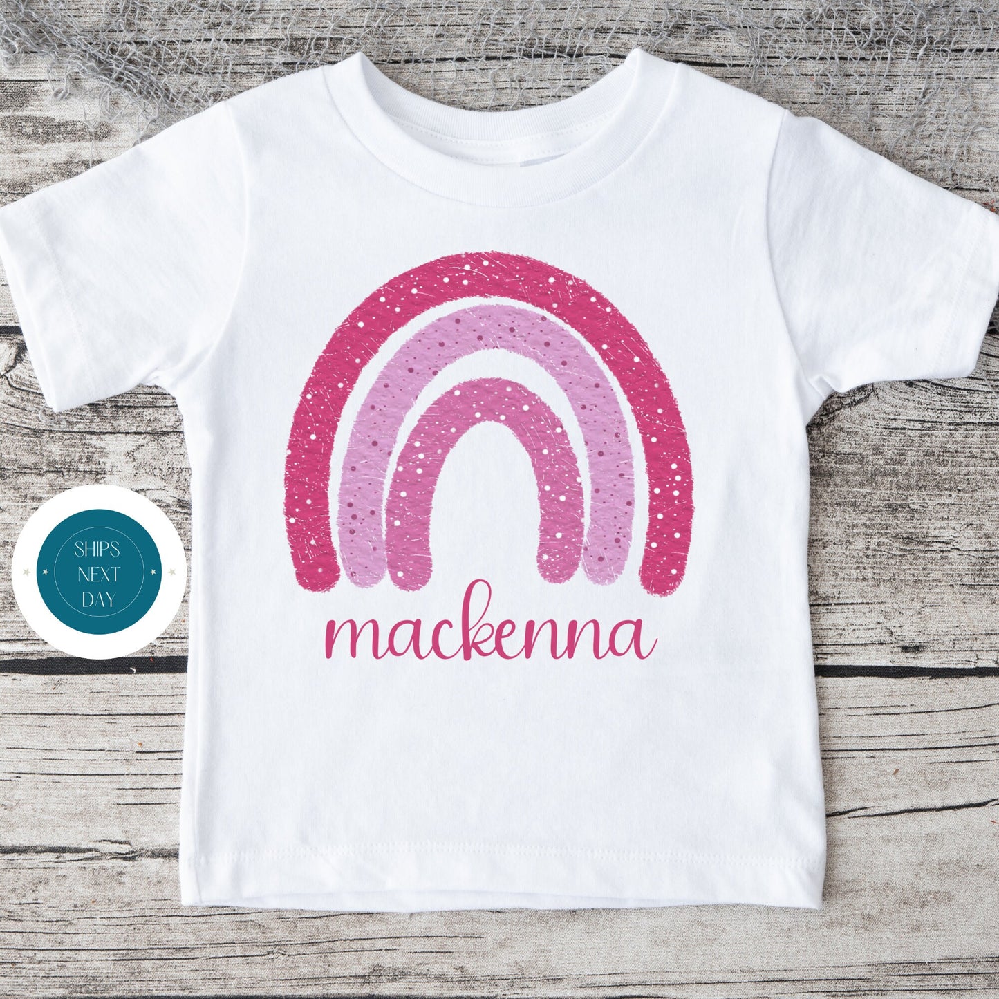 Distressed Pink Rainbow Kids Tshirt | Personalized Custom Kids Tshirt | Cute Girly Name Tee