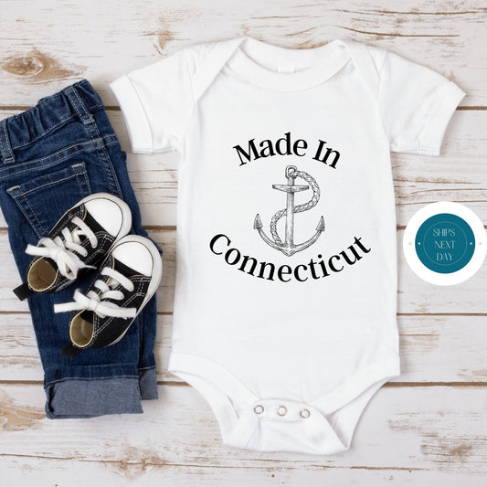 Made in Conneticut Onesie | State Baby Onesie | Cute Baby Shower Gift | Long Distance Baby Gift