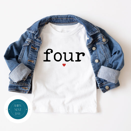 Four Heart Birthday Baby Onesie® | Custom Kids Tshirt | Fourth Birthday Onesie | Baby Gift