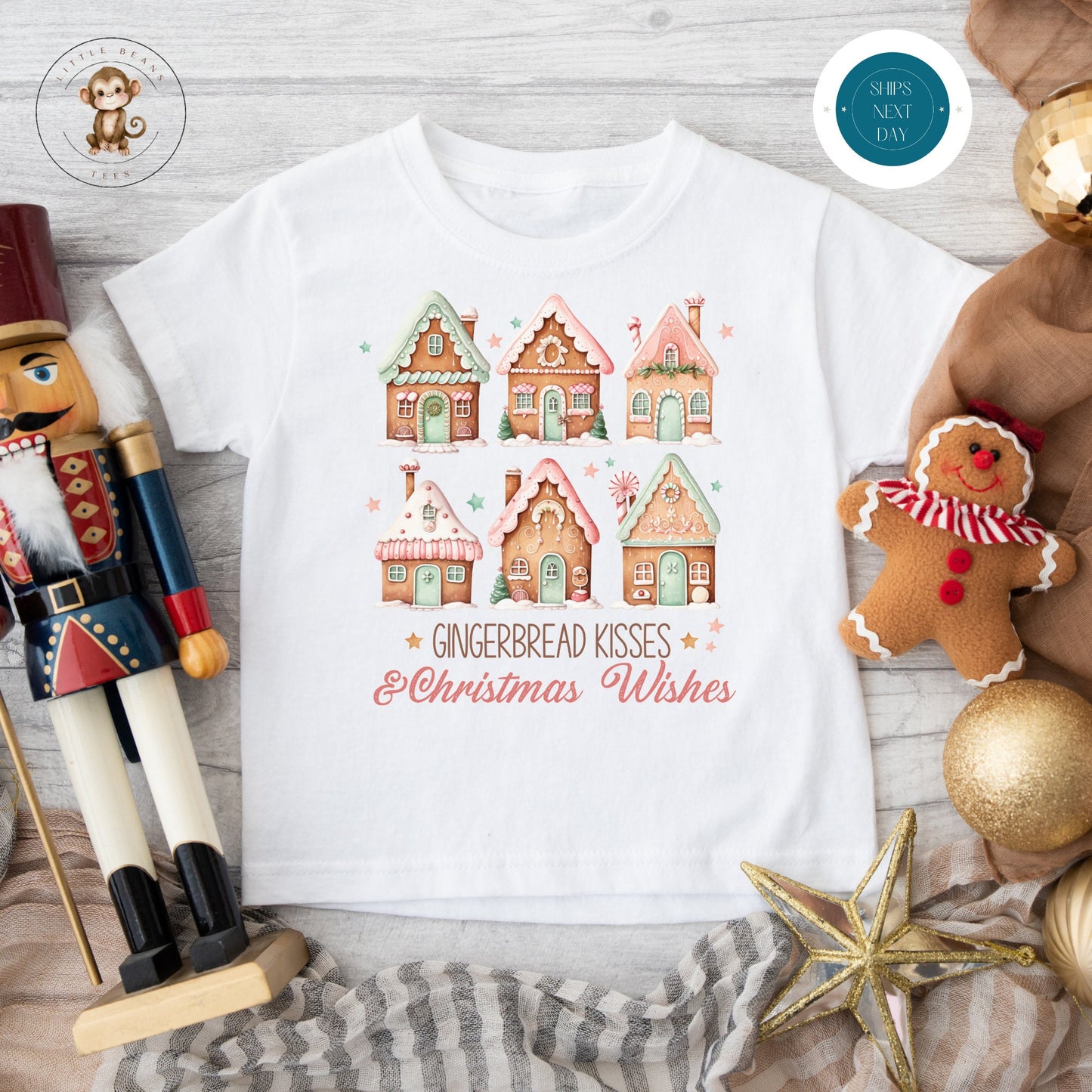 Gingerbread Kisses Holiday Onesie | Custom Kids Tshirt | Cute Christmas Onesie | Holiday Baby Gift | Christmas Onesie