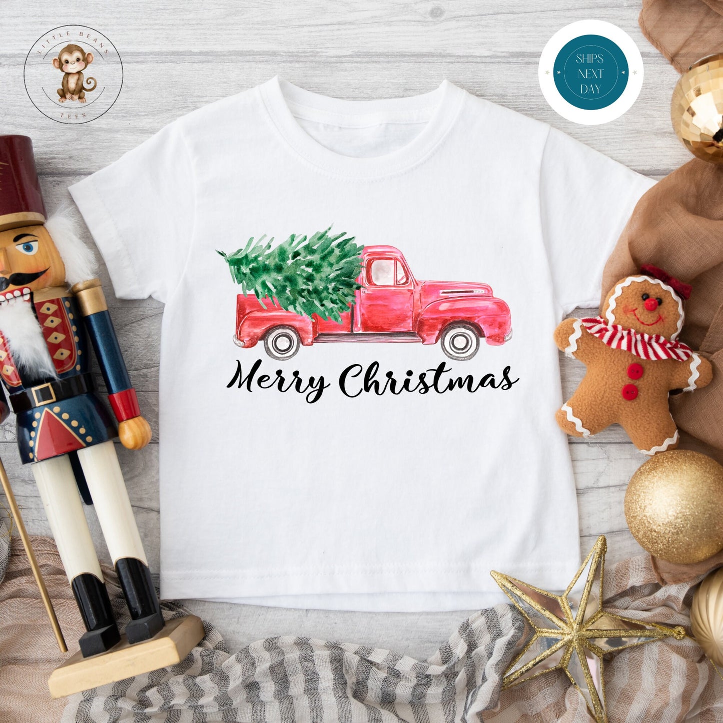 Red Truck Christmas Tree Baby Onesie | Custom Kids Tshirt | Cute Christmas Onesie | Holiday Baby Gift | Merry Christmas Onesie