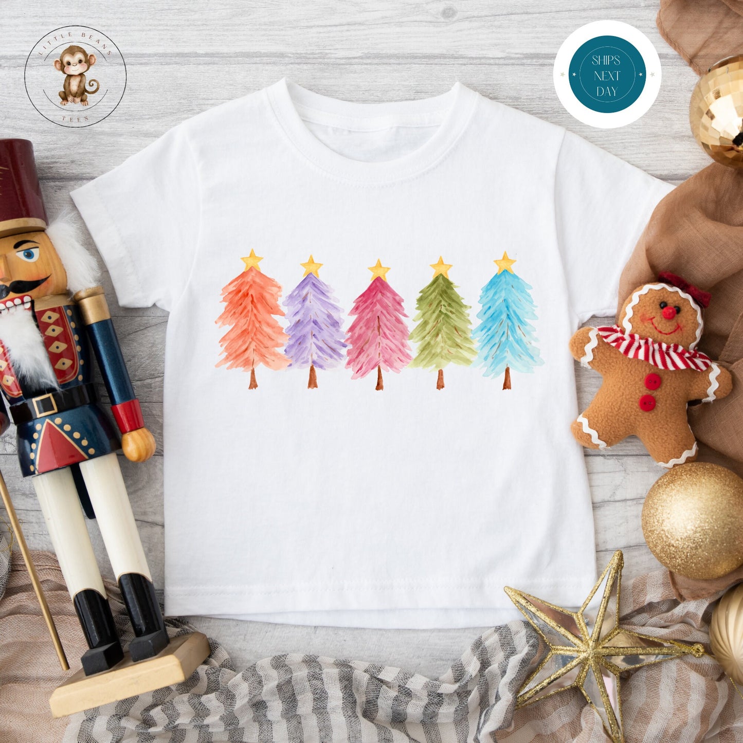 Watercolor Trees Christmas Onesie | Custom Kids Tshirt | Name Christmas Onesie | Holiday Baby Gift | Personalized Holiday Onesie