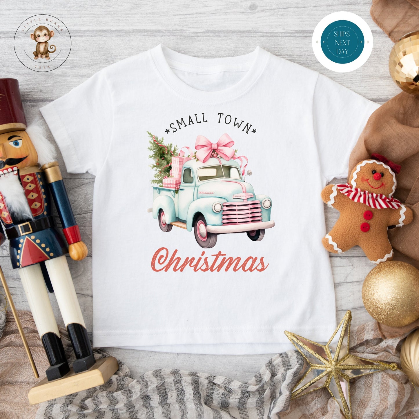 Small Town Truck Christmas Present Holiday Onesie | Custom Kids Tshirt | Cute Christmas Onesie | Holiday Baby Gift | Christmas Onesie