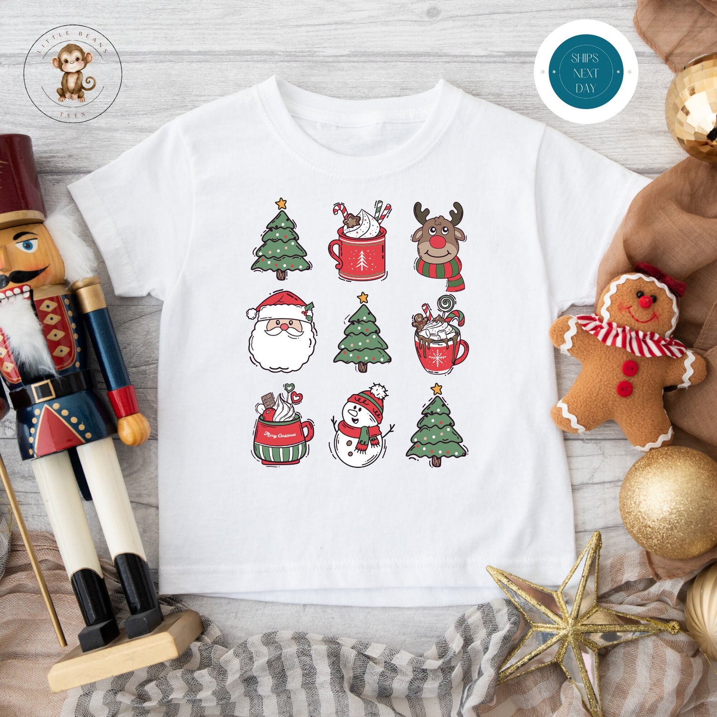 Christmas Grid Holiday Kids Tshirt | Custom Kids Tshirt | Christmas Tee | Santa Reindeer Kids Tshirt