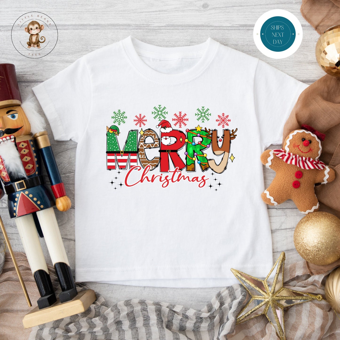 Merry Christmas Doodle Letters Kids Tshirt | Custom Kids Tshirt | Christmas Tee | Cute Holiday Kids Tshirt