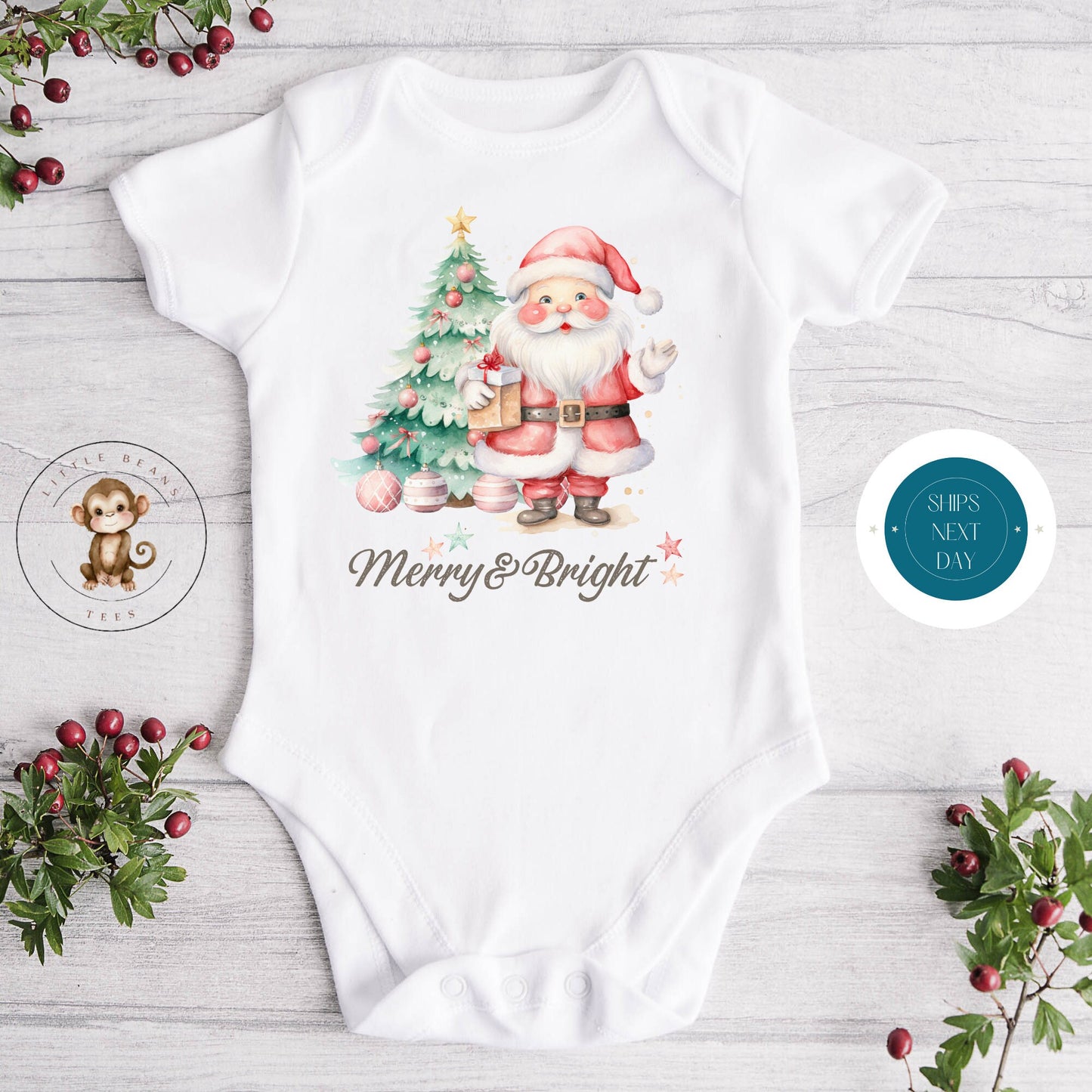 Merry and Bright Holiday Kids Tshirt | Custom Kids Tshirt | Christmas Tee | Santa Christmas Kids Tshirt