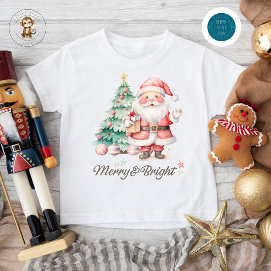 Merry and Bright Holiday Kids Tshirt | Custom Kids Tshirt | Christmas Tee | Santa Christmas Kids Tshirt