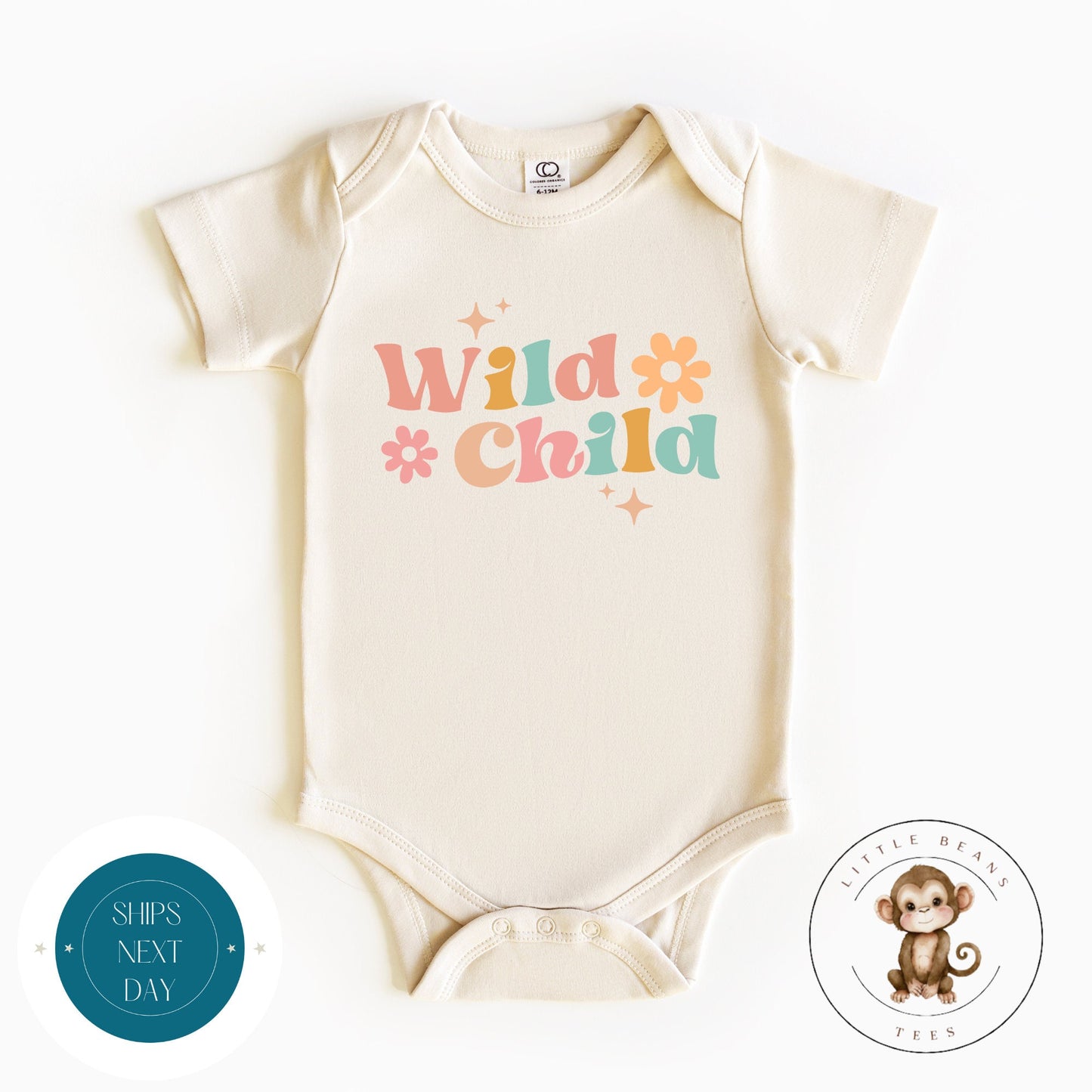 Wild Child Natural Baby Onesie | Retro Kids Tshirt | Cute Baby Shower Gift | New Parent Gift