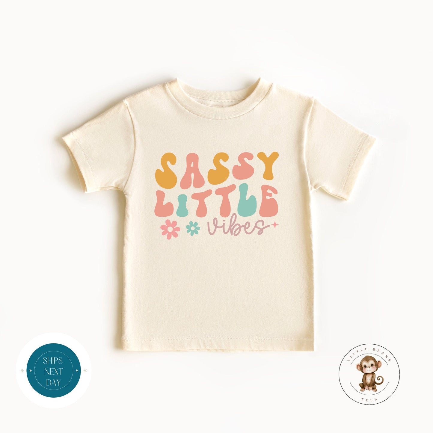 Sassy Little Vibes Natural Baby Onesie | Retro Kids Tshirt | Cute Baby Shower Gift | New Parent Gift