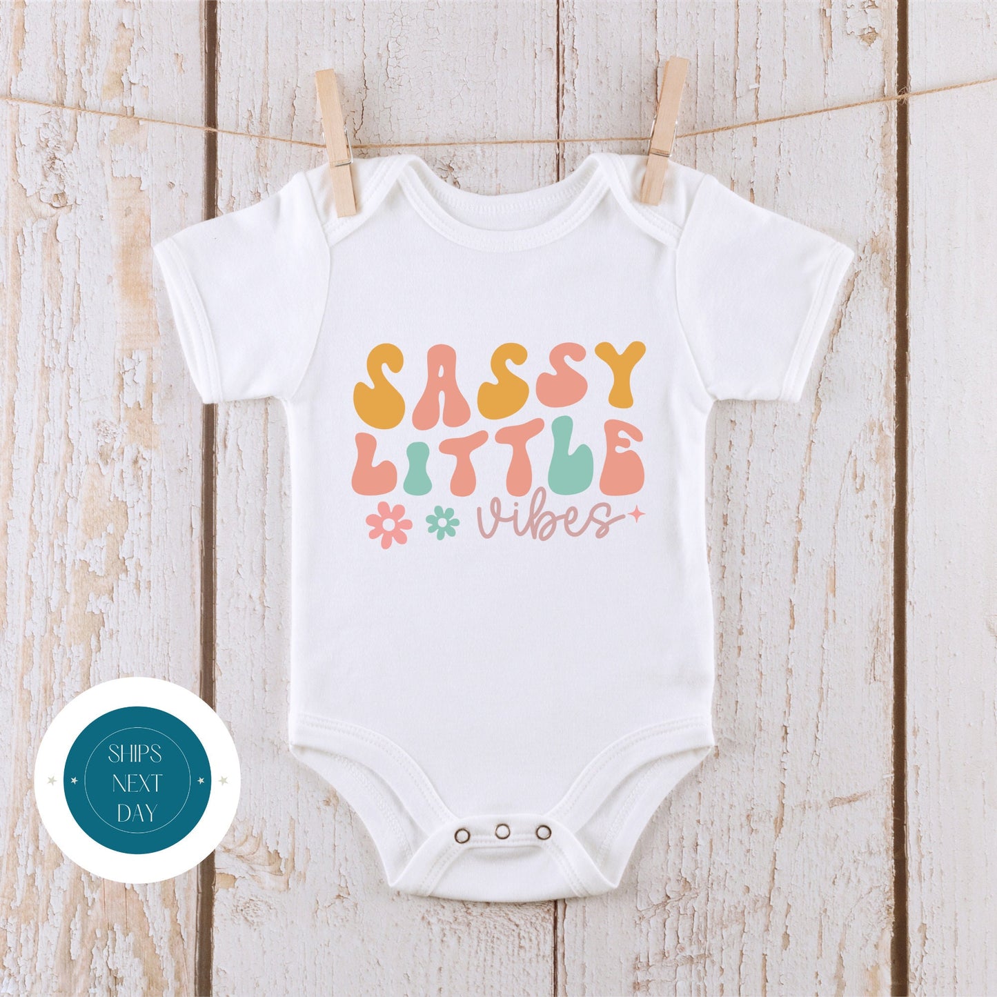 Sassy Little Vibes Natural Baby Onesie | Retro Kids Tshirt | Cute Baby Shower Gift | New Parent Gift