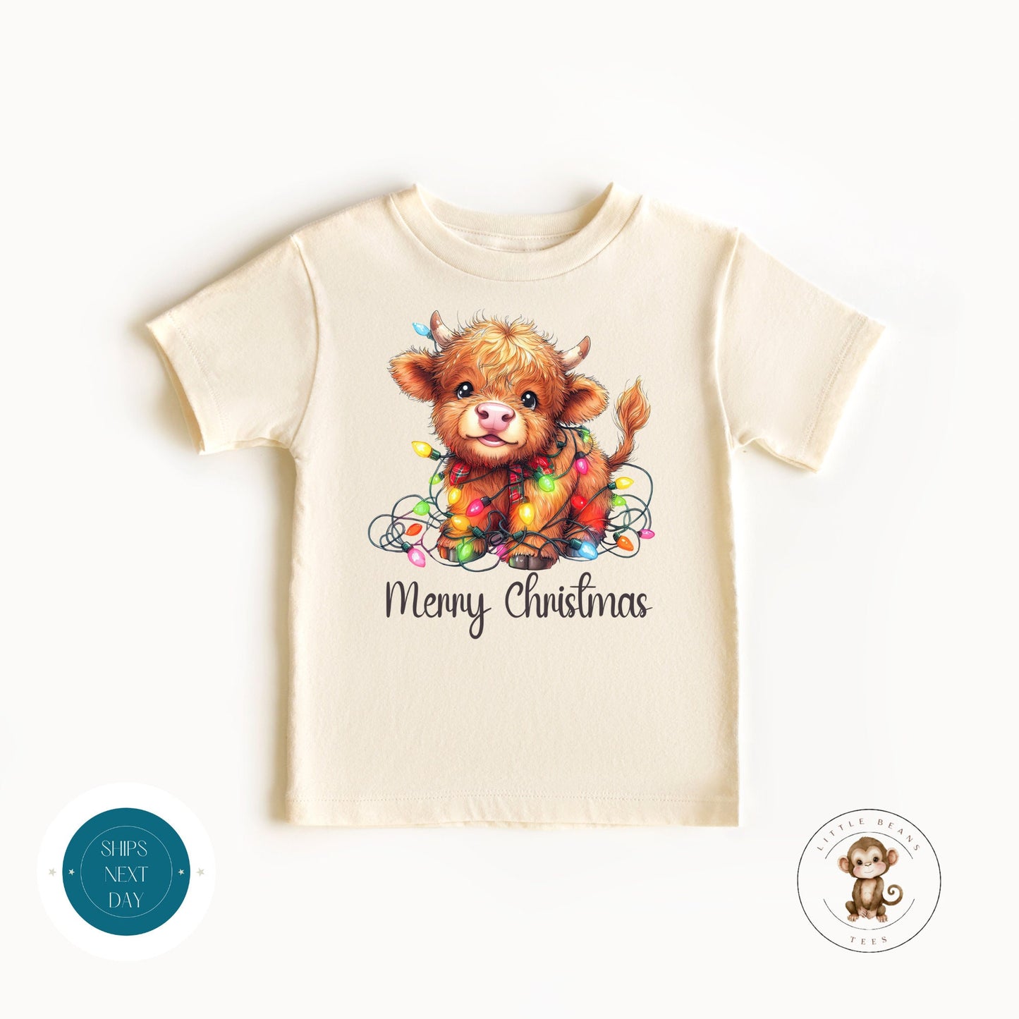 Baby Cow Lights Kids Tshirt | Cute Christmas Onesie | Holiday Kids Tshirt | Custom Baby Bodysuit