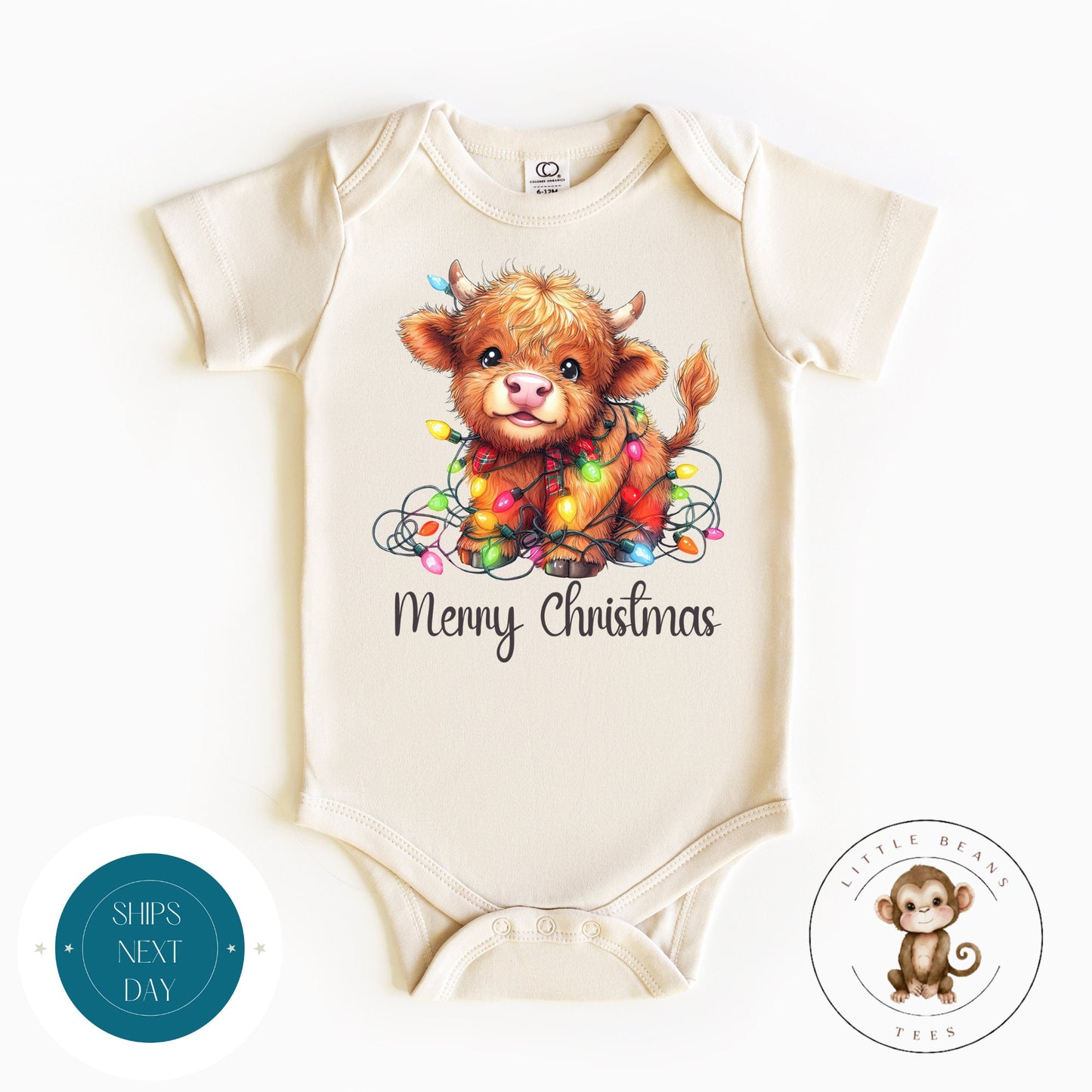 Baby Cow Lights Kids Tshirt | Cute Christmas Onesie | Holiday Kids Tshirt | Custom Baby Bodysuit