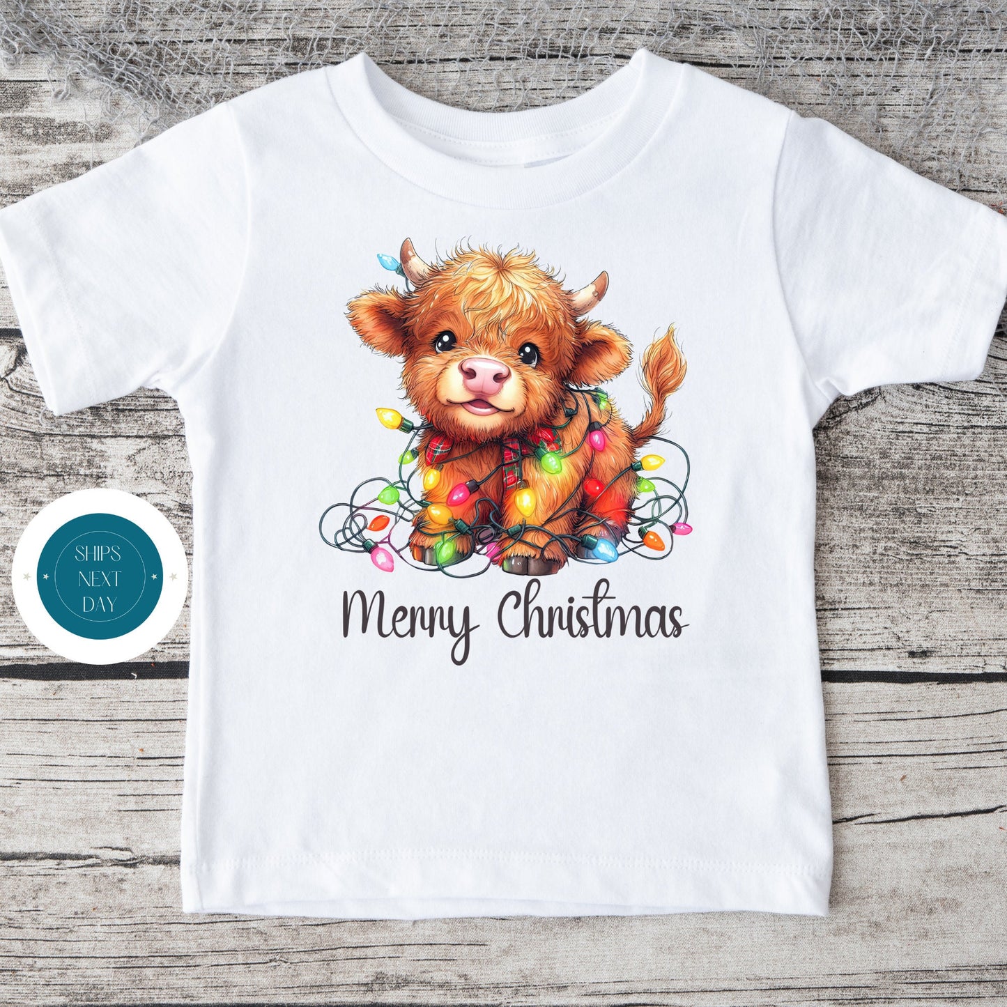 Baby Cow Lights Kids Tshirt | Cute Christmas Onesie | Holiday Kids Tshirt | Custom Baby Bodysuit