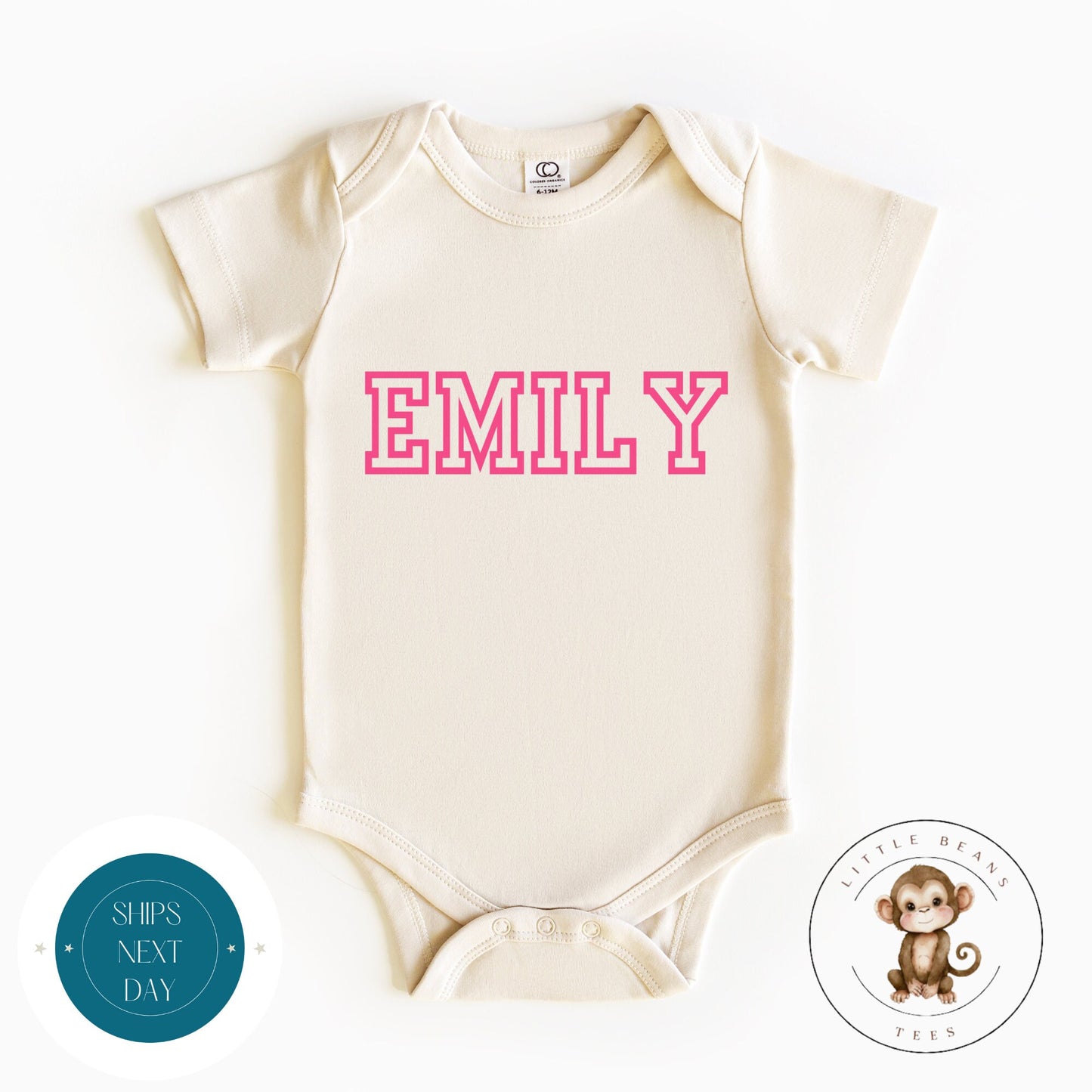 Varisty Letter Personalized Name Pink Onesie | Custom Kids Tshirt | Cute Baby Shower Gift | Girls Onesie