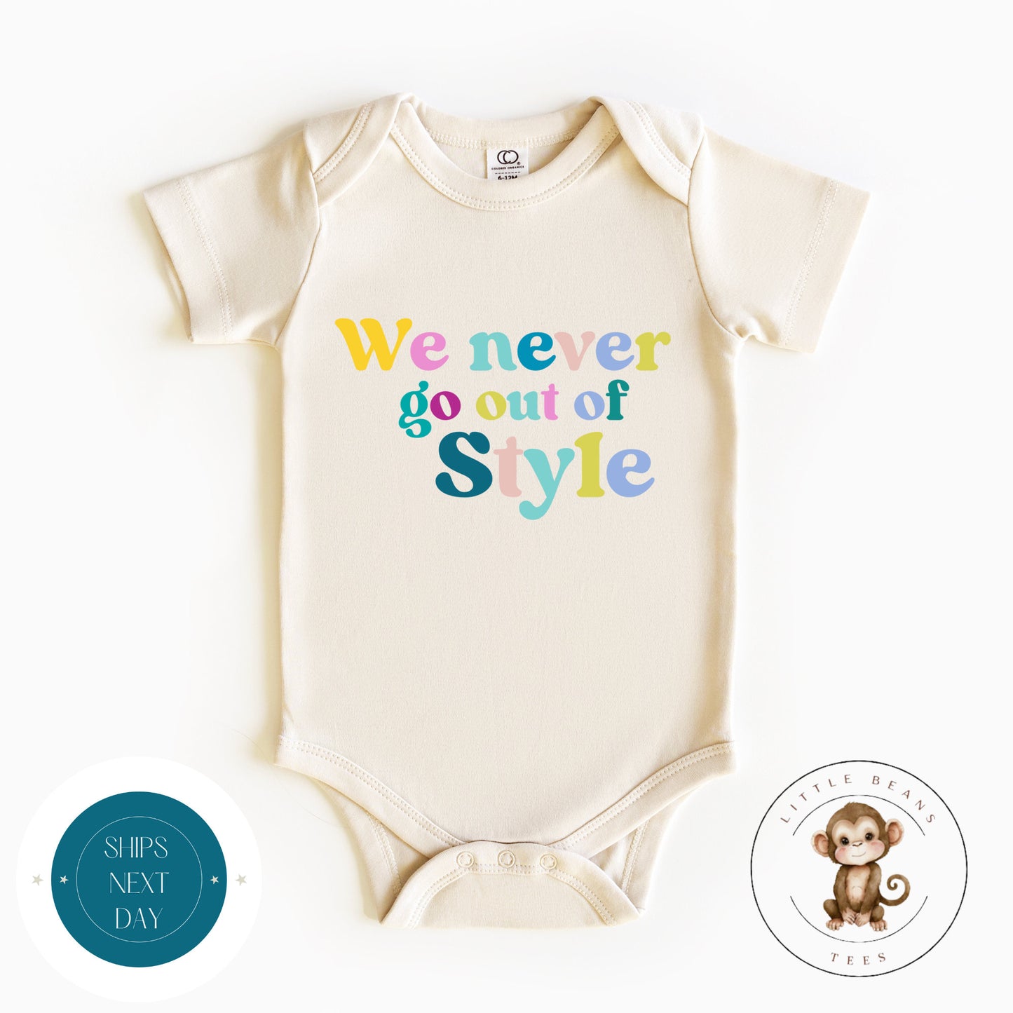 Never Go Out of Style Color Natural Baby Onesie | Retro Onesie | Custom Baby Bodysuit | Cute Taylor Onesie