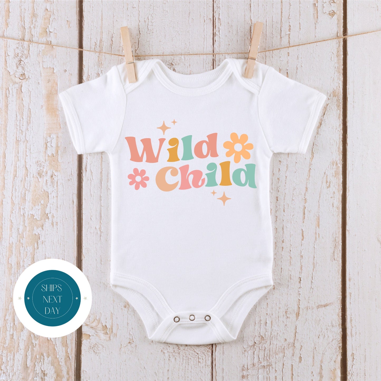 Wild Child Natural Baby Onesie | Retro Kids Tshirt | Cute Baby Shower Gift | New Parent Gift