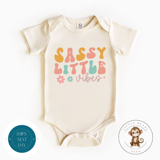 Sassy Little Vibes Natural Baby Onesie | Retro Kids Tshirt | Cute Baby Shower Gift | New Parent Gift