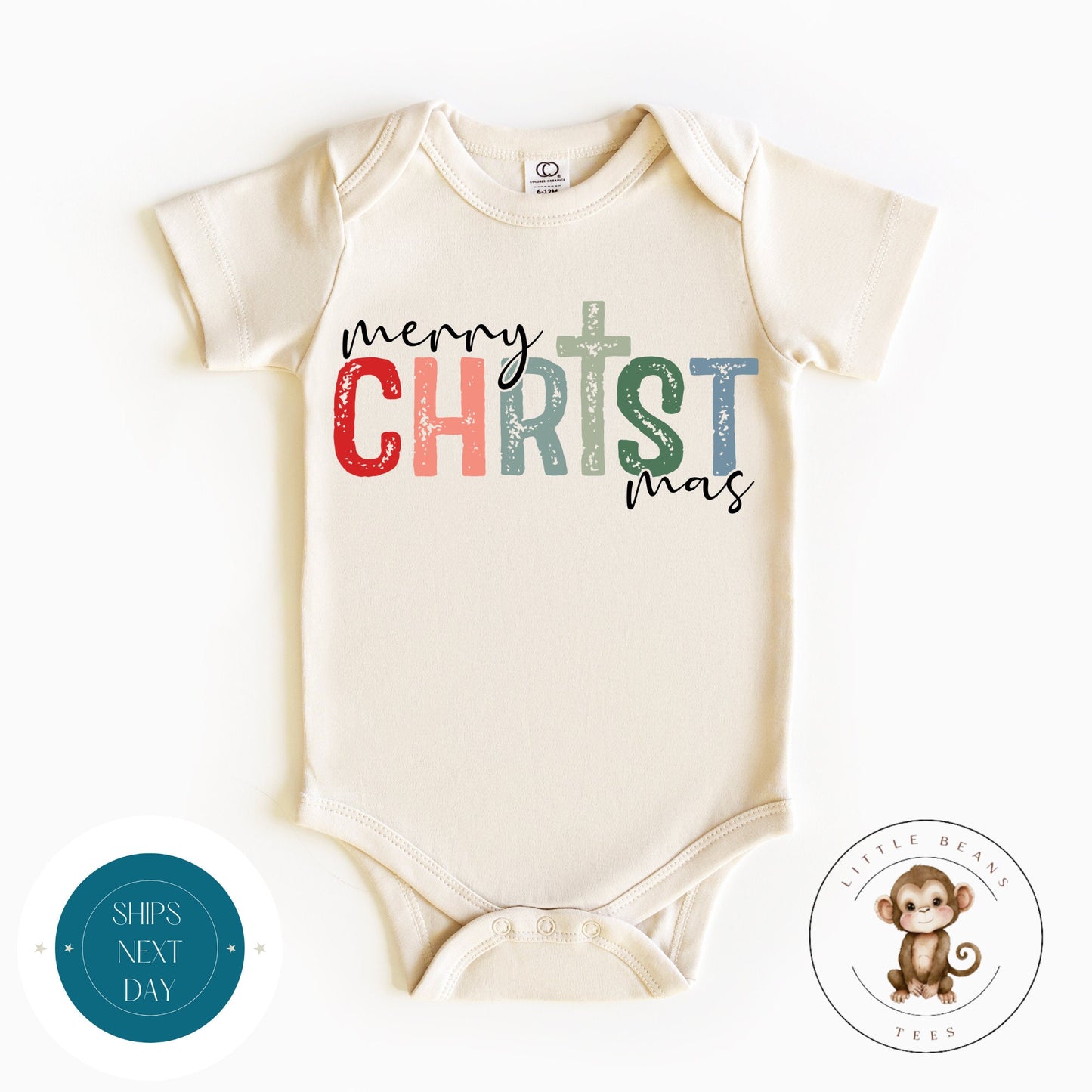 Merry Christmas Cross Baby Onesie | Custom Religious Holiday Tshirt | Cute Christmas Onesie | Holiday Baby Gift