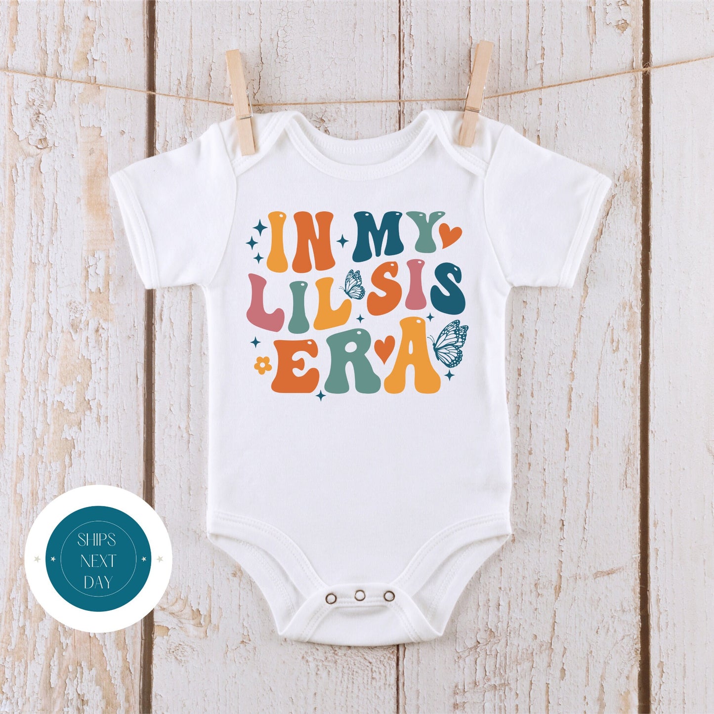 In My Little Sister Era Retro Baby Onesie® | Cute Little Sister Tshirt | Custom Baby Bodysuit | Sister Onesie®