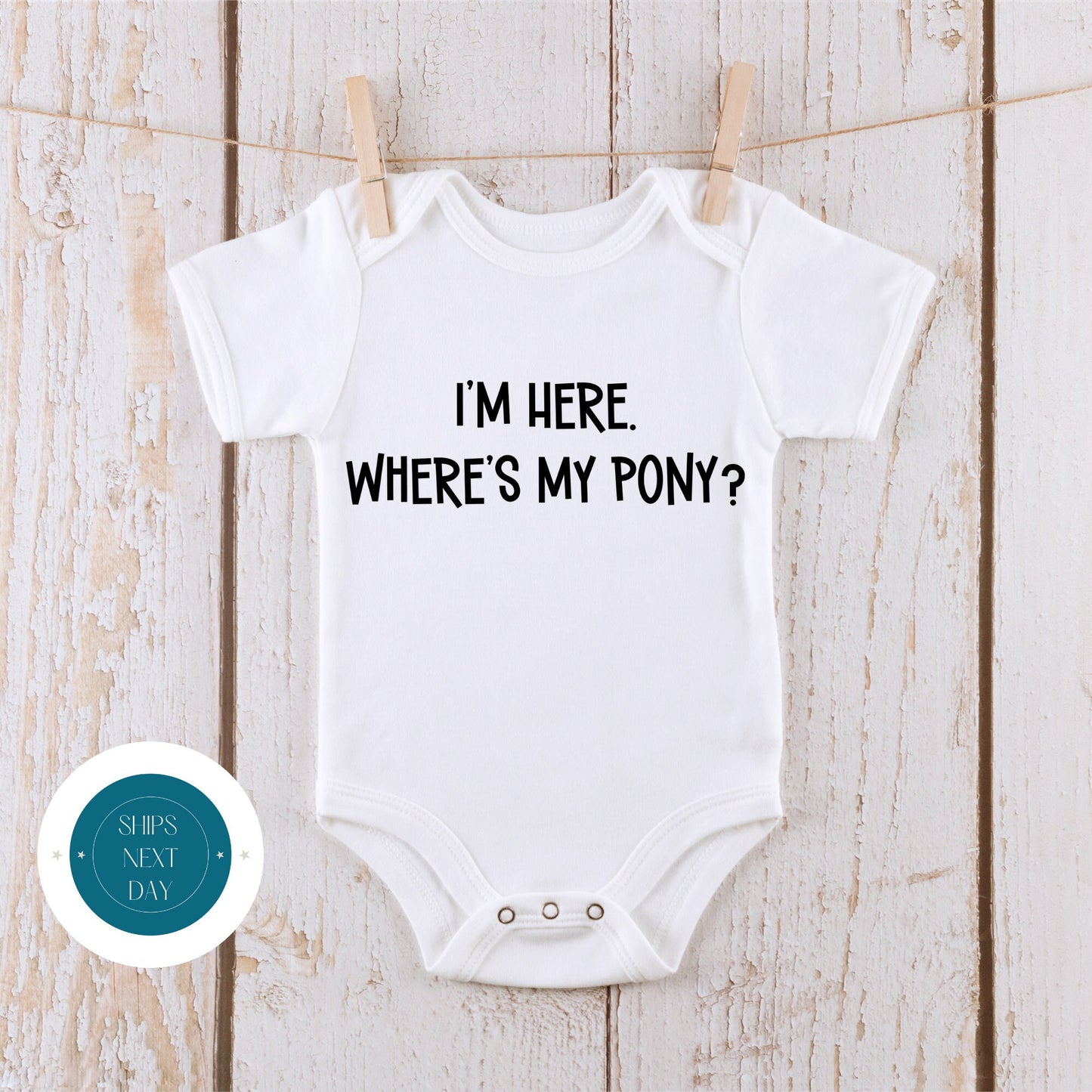 Im Here Wheres My Pony Natural Kids Tshirt | Funny Baby Onesie | Baby Shower Gift | Farm Ranch Tshirt