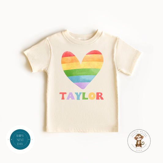 Rainbow Heart Personalized Natural Kids Tshirt | Cute Valentines Onesie® | Holiday Kids Tshirt | Custom Baby Bodysuit