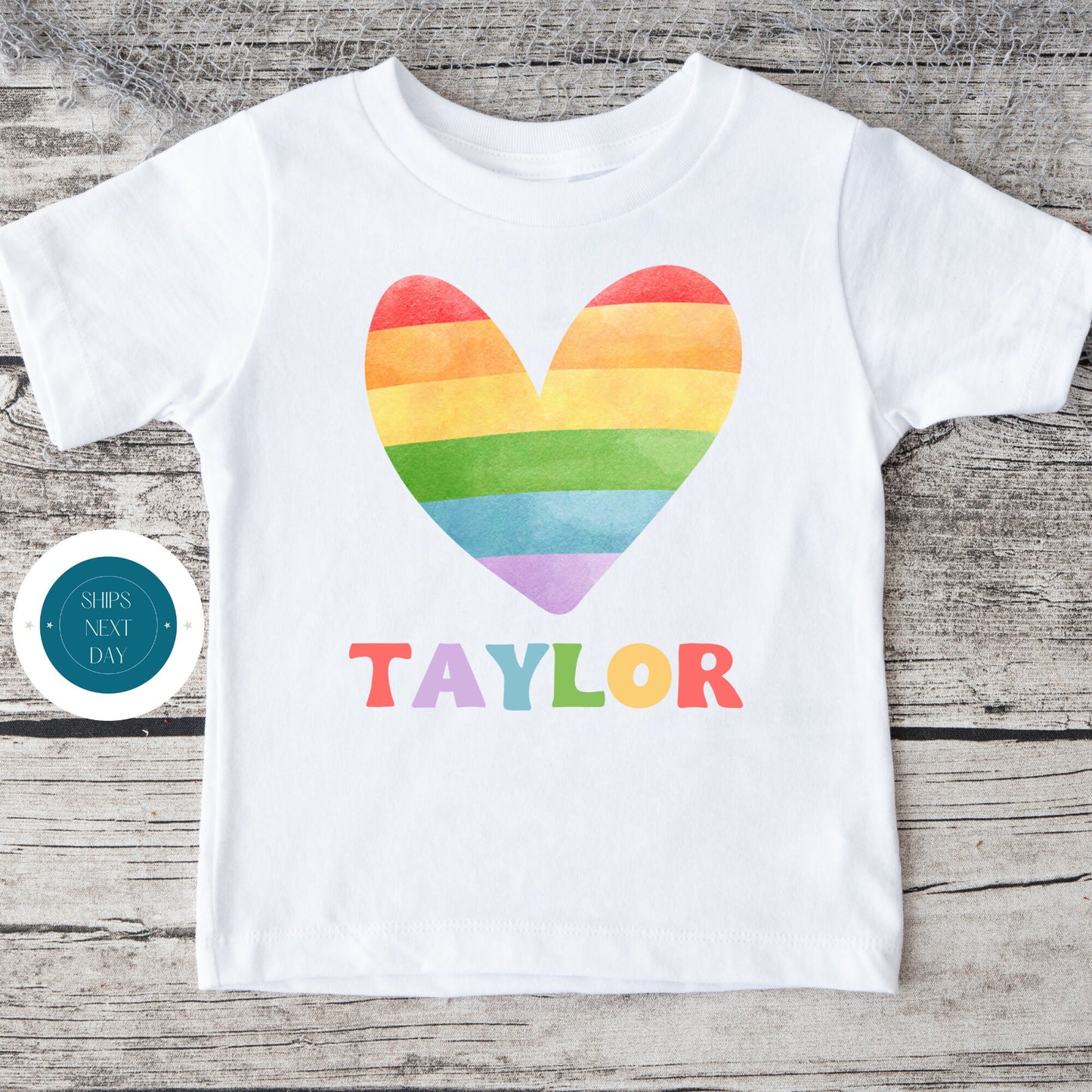 Rainbow Heart Personalized Natural Kids Tshirt | Cute Valentines Onesie® | Holiday Kids Tshirt | Custom Baby Bodysuit