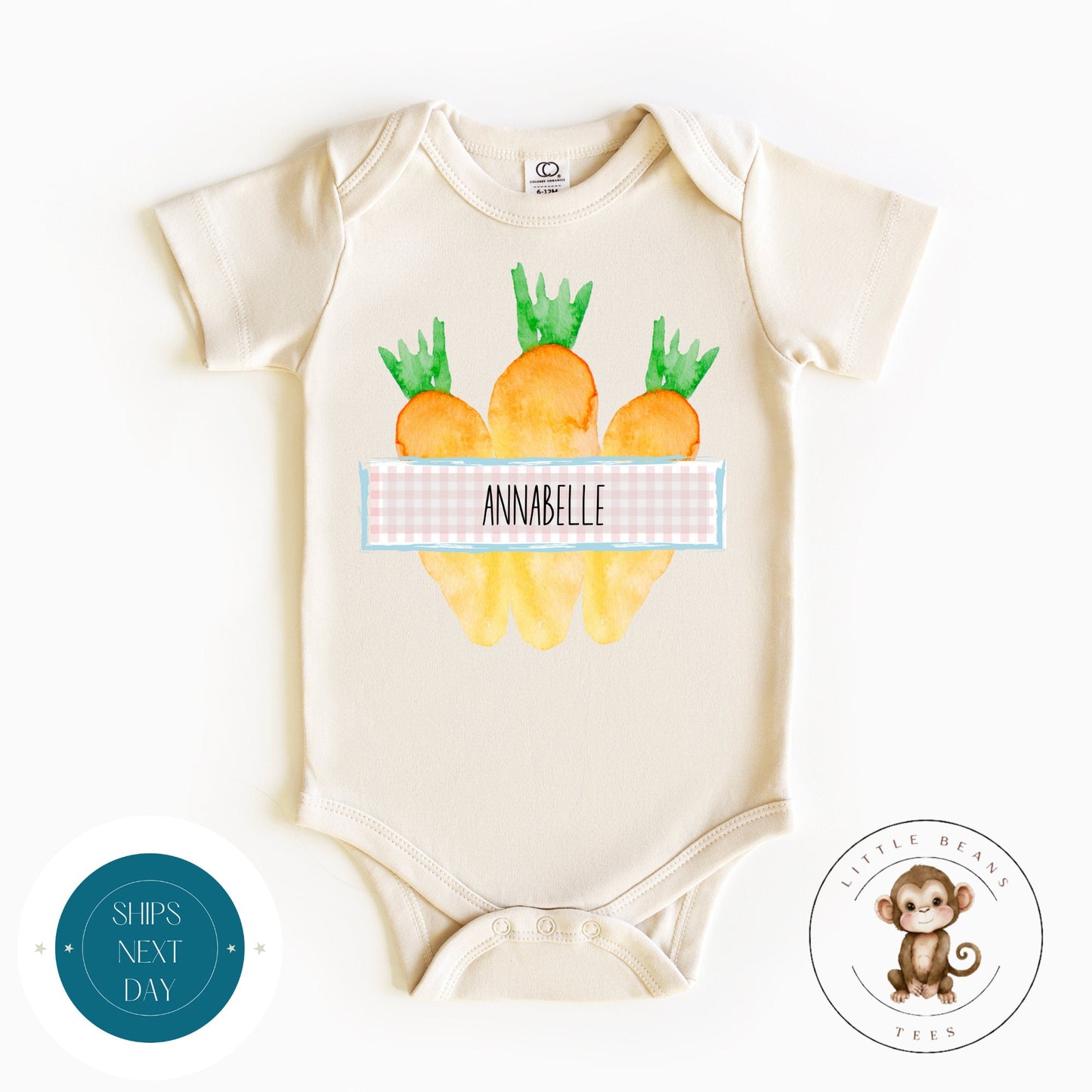 Easter Carrot Gingham Name Onesie | Personalized Easter Onesie | Kids Easter Tshirt | Baby Easter Gift