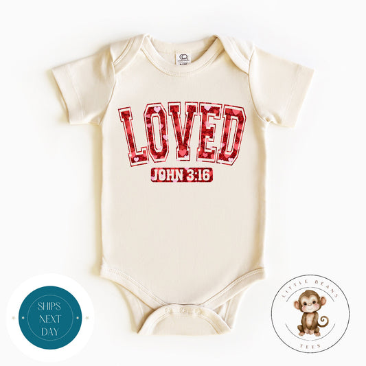 Loved John 3:16 Baby Onesie® | Valentine Kids Tshirt | Valentine Baby Onesie® | Religious Valentine