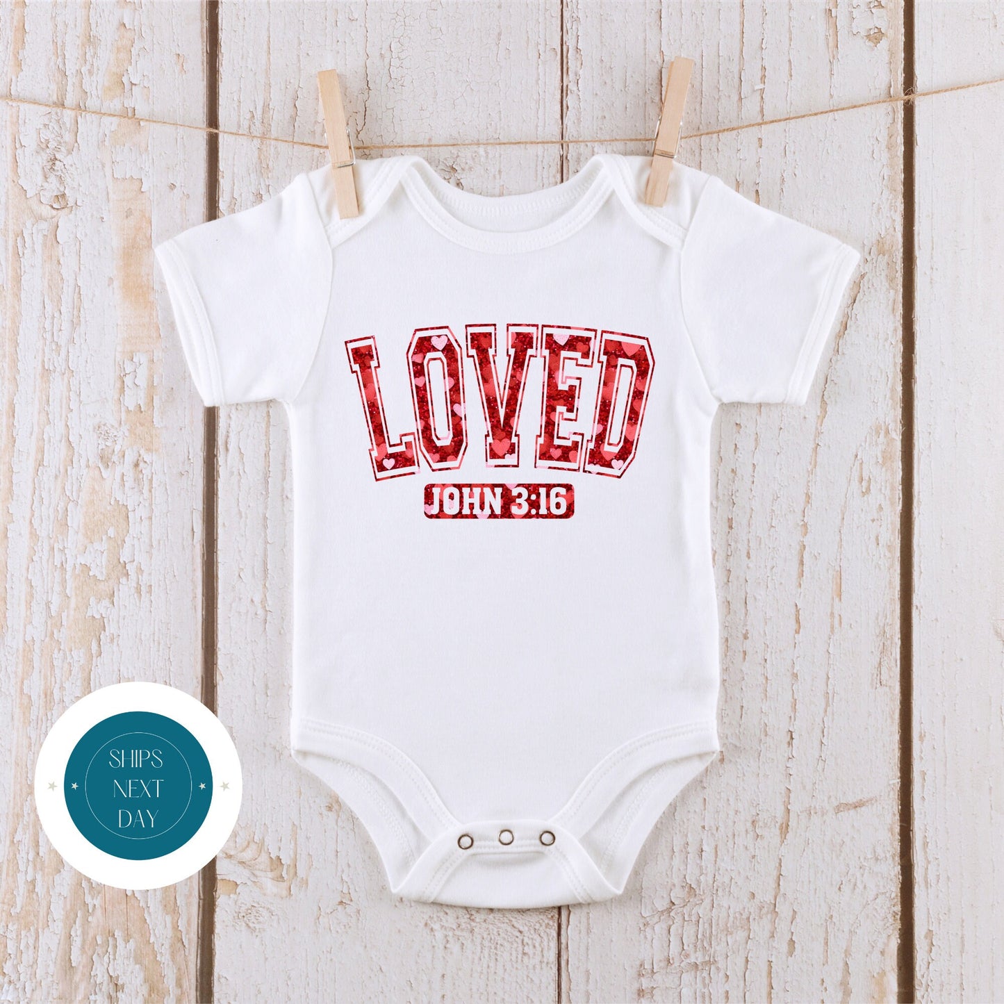 Loved John 3:16 Baby Onesie® | Valentine Kids Tshirt | Valentine Baby Onesie® | Religious Valentine