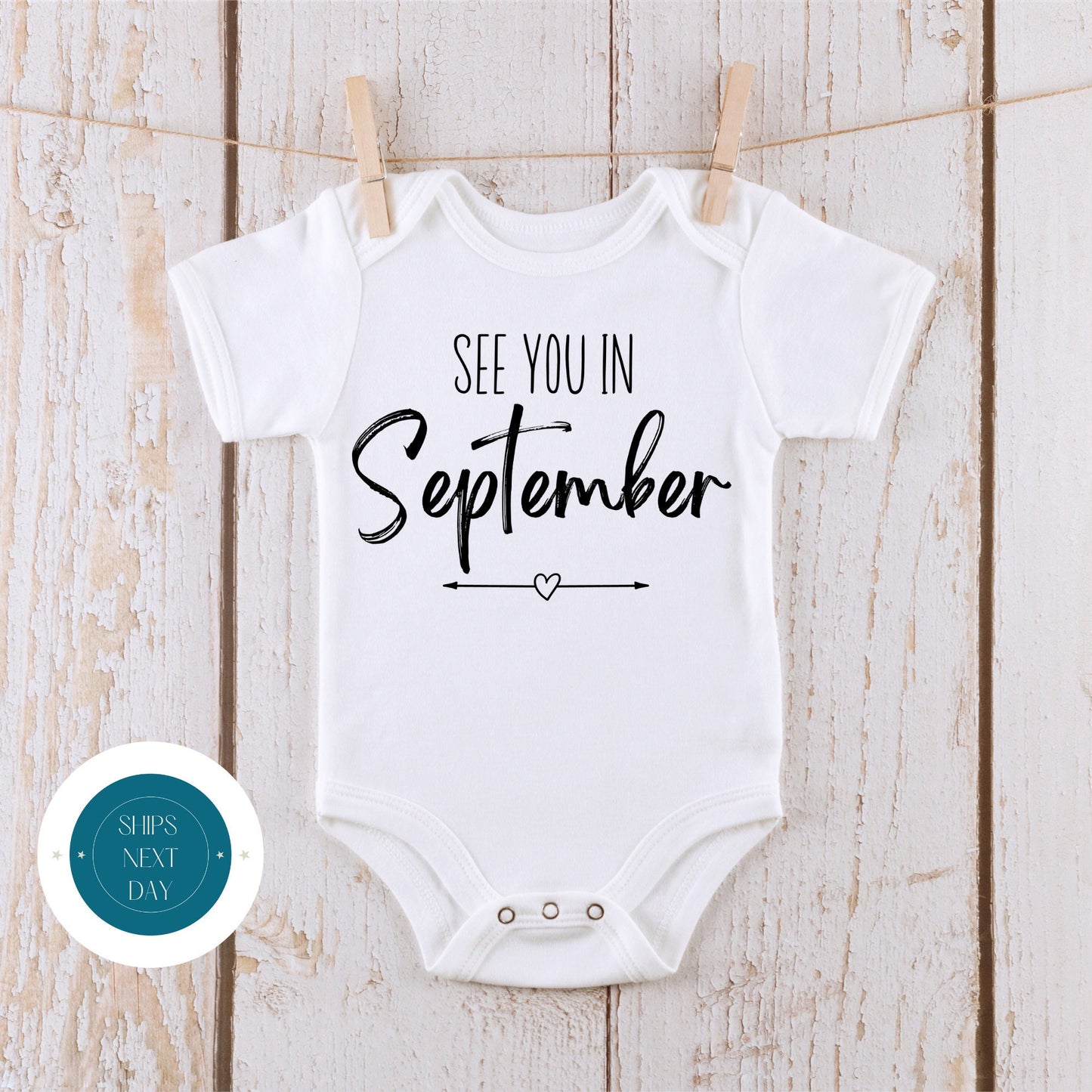 See You in September Announcement Baby Onesie | Custom Month Baby Reveal Onesie | Baby Shower Gift | New Baby