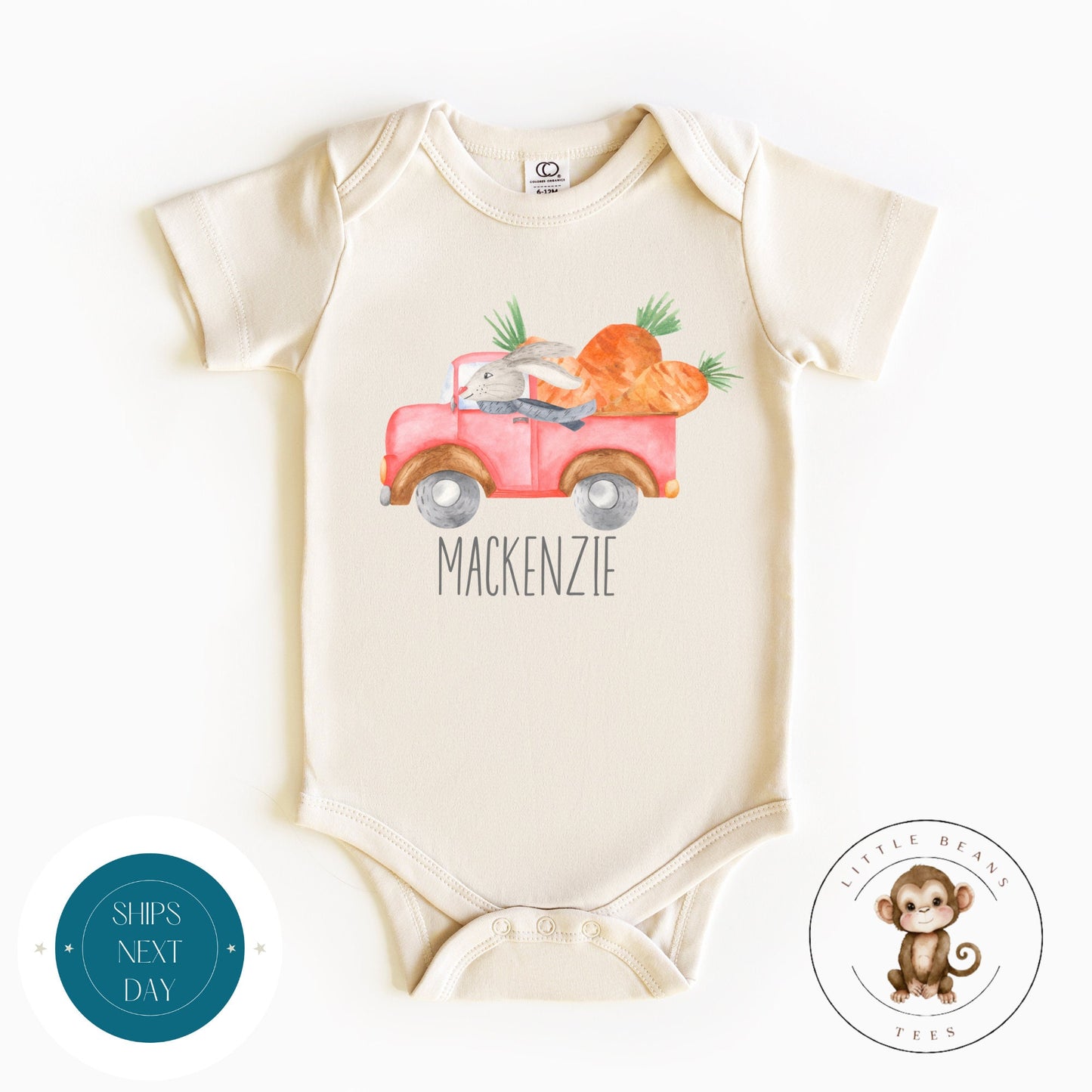 Bunny Truck Custom Name Onesie | Personalized Easter Onesie | Kids Easter Tshirt | Baby Easter Gift