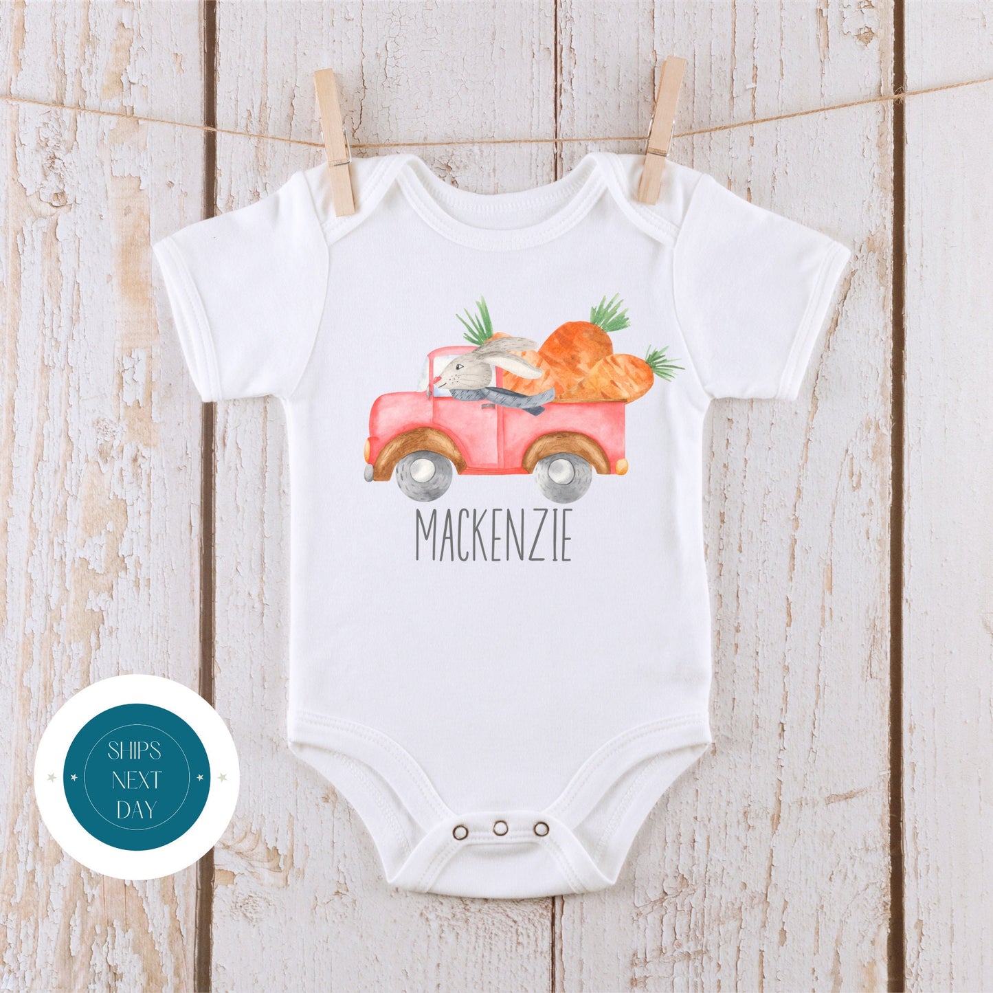 Bunny Truck Custom Name Onesie | Personalized Easter Onesie | Kids Easter Tshirt | Baby Easter Gift