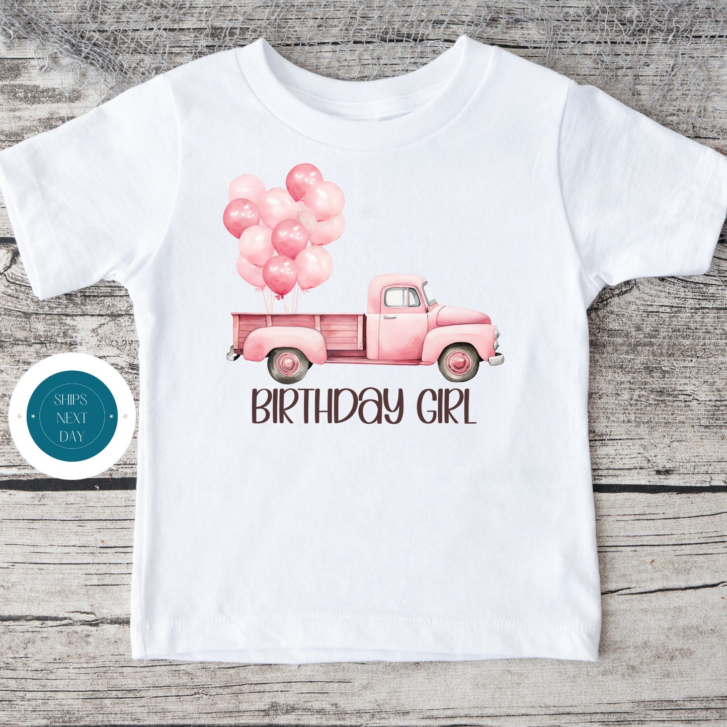 Pink Truck Balloons Personalized Birthday Tshirt | Name Birthday Tee | Cute Girly Birthday Baby Onesie®